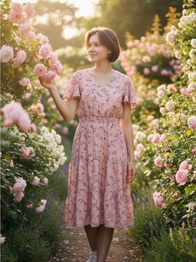 🌸 Bridesmay Pink Floral Midi Dress – Size Large – Lined – NWOT 🌸